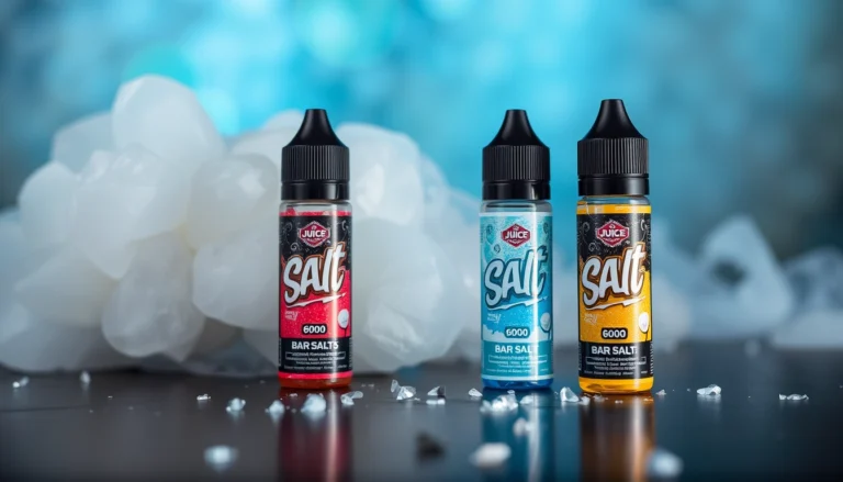 Image of the Bar Salt 6000 vaping device showcasing its sleek design and packaging, highlighting diverse flavors like Watermelon Ice and Blue Raspberry Lemonade.